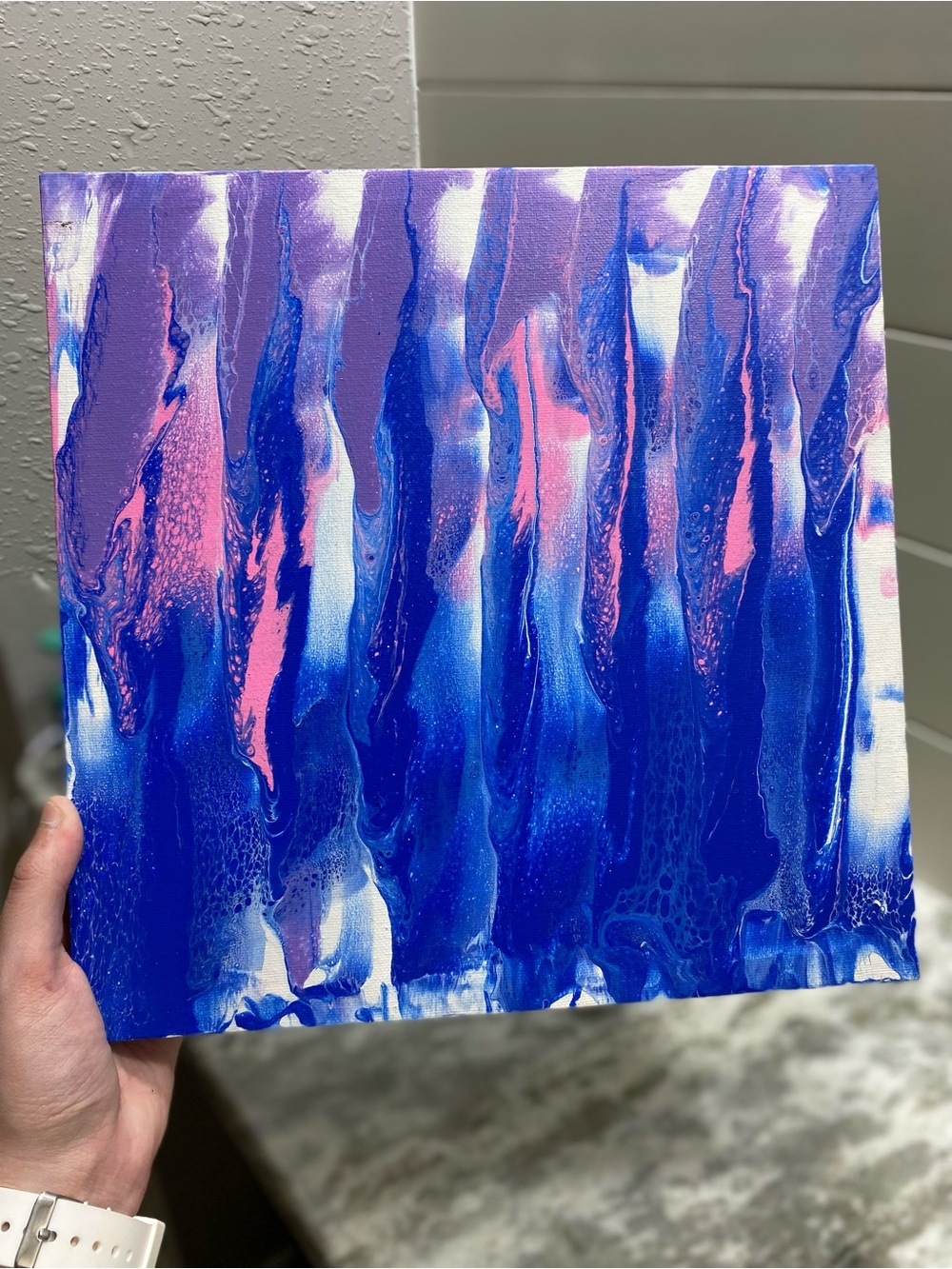 Hand Crafted Blue and Pink Abstract Painting